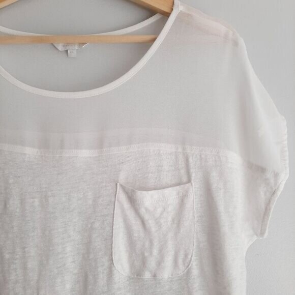 RW&CO Linen Top Semi-Sheer Floral Embroidered Yoke White Top Sz L - Picture 4 of 13